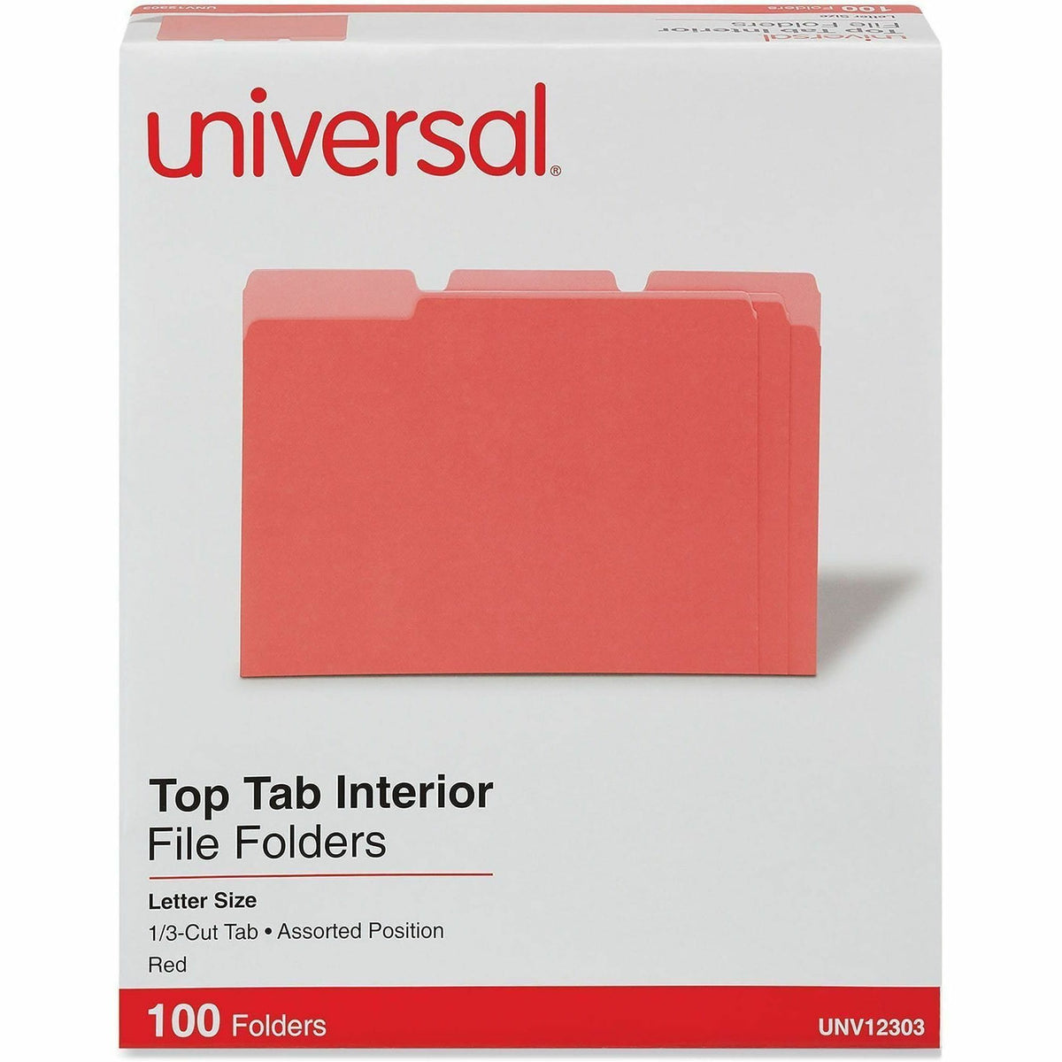 Universal 1/3 Tab Cut Letter Recycled Top Tab File Folder - 8 1/2" x 11" - Assorted Tab Position - 11 pt. - Stock - Red 