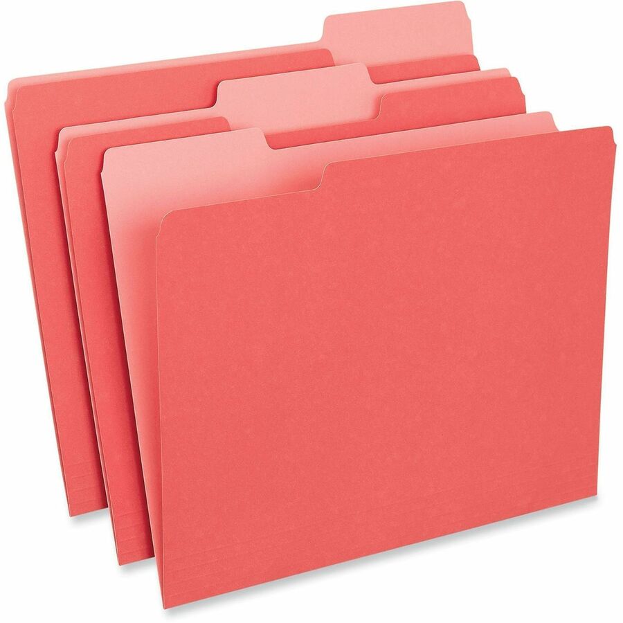 Universal 1/3 Tab Cut Letter Recycled Top Tab File Folder - 8 1/2" x 11" - Assorted Tab Position - 11 pt. - Stock - Red 
