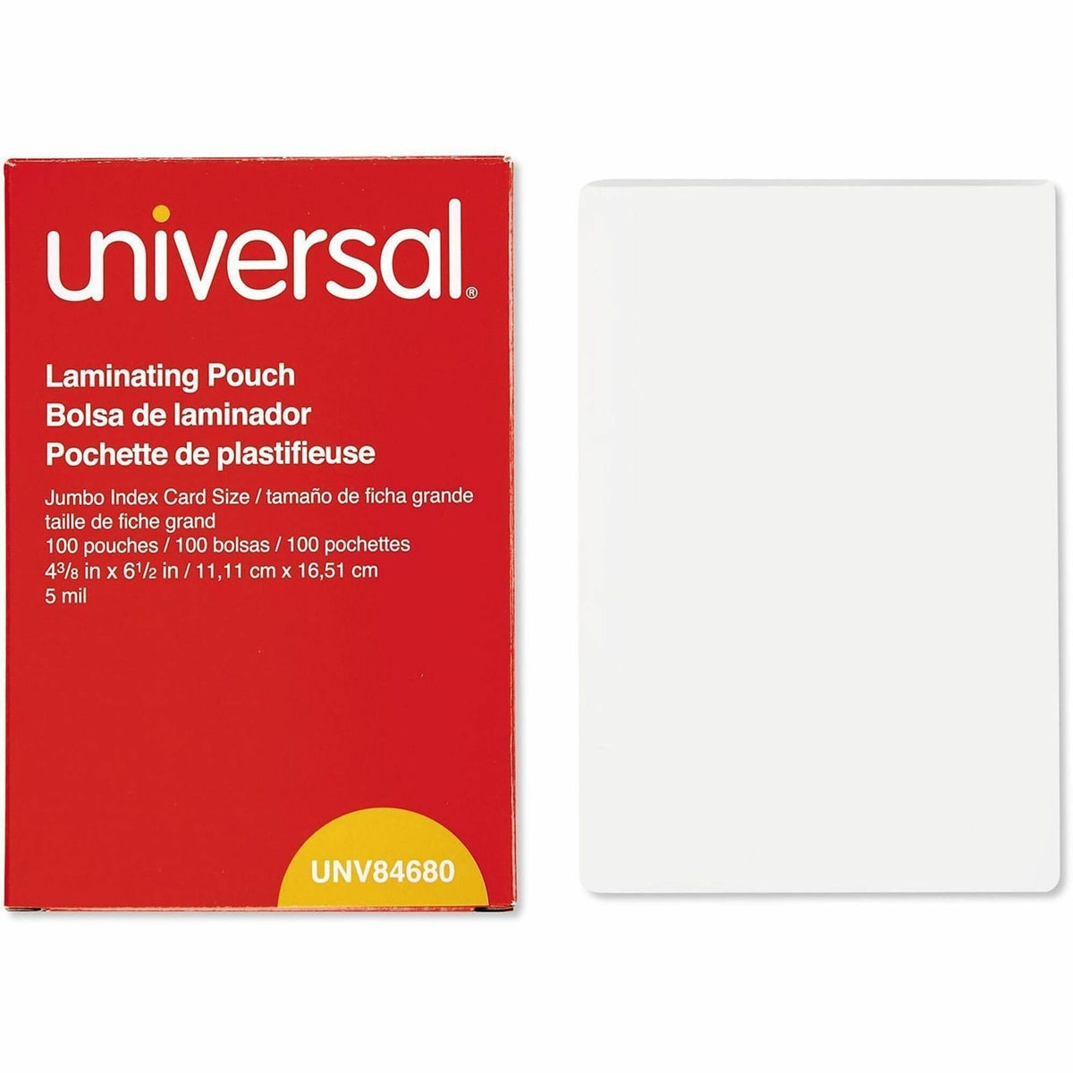 Universal Laminating Pouch - Laminating Pouch/Sheet Size: 6.50" Width x 5 mil Thickness - Crystal - 100 / Box