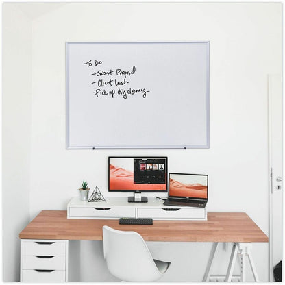 Universal Deluxe Melamine Dry Erase Board, 48" x 36" , White Surface, Satin Aluminum Frame - 48" (4 ft) Width x 36" (3 f