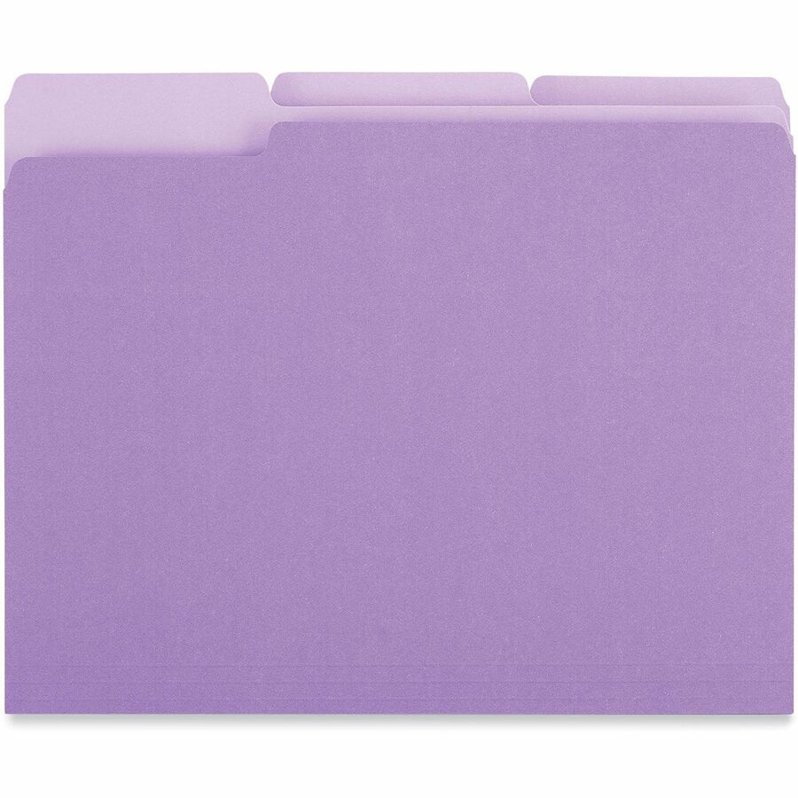Universal 1/3 Tab Cut Letter Recycled Top Tab File Folder - 8 1/2" x 11" - Assorted Tab Position - 11 pt. - Stock - Purp