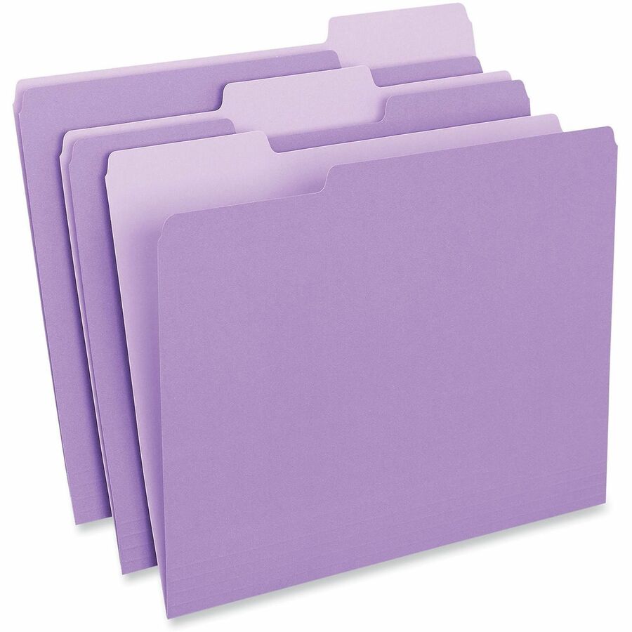 Universal 1/3 Tab Cut Letter Recycled Top Tab File Folder - 8 1/2" x 11" - Assorted Tab Position - 11 pt. - Stock - Purp