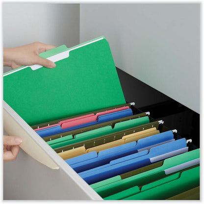 Universal 1/3 Tab Cut Letter Recycled Top Tab File Folder - 8 1/2" x 11" - Assorted Tab Position - 11 pt. - Stock - Gree