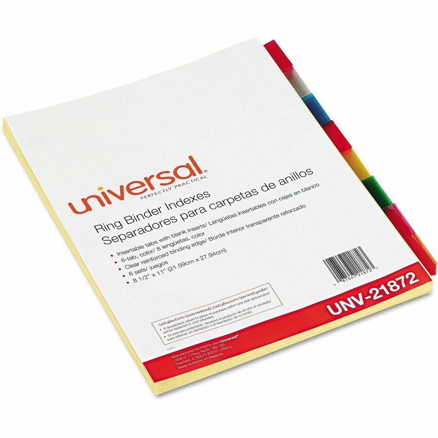 Universal Insertable Tab Index, 8-Tab, 11 x 8.5, Buff, Assorted Tabs, 6 Sets - 8 Write-on Side Tab(s) - Letter - 8.50" W