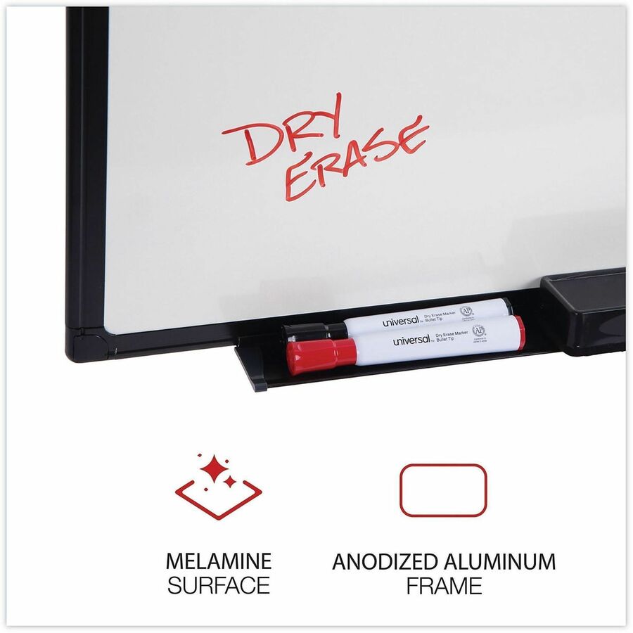 Universal Dry Erase Board - 36" (3 ft) Width x 24" (2 ft) Height - White Melamine Surface - Black Anodized Aluminum Fram
