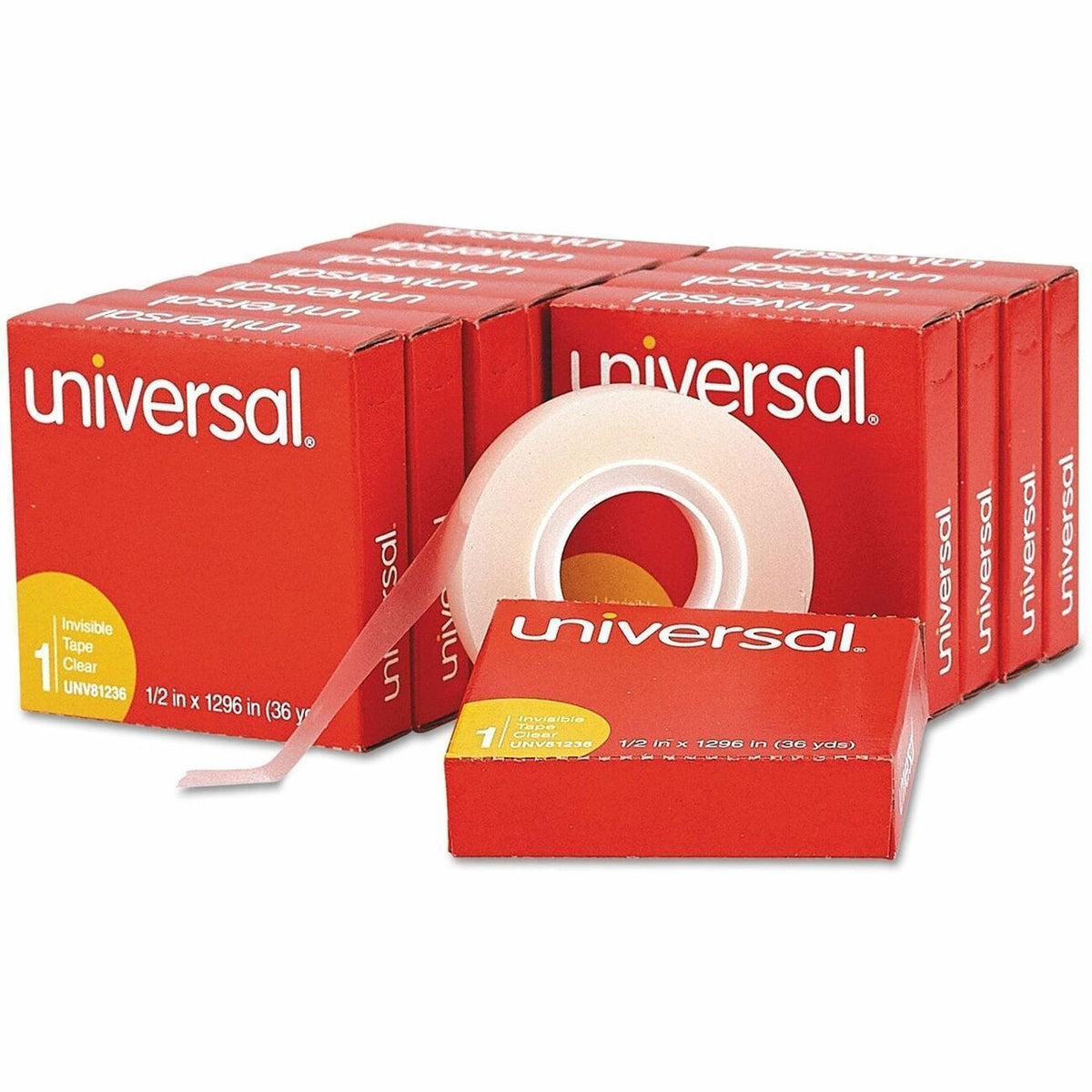 Universal Invisible Tape, 1" Core, 0.5" x 36 yds, Clear, 12/Pack - 36 yd Length x 0.50" Width x 2 mil Thickness - 1" Cor