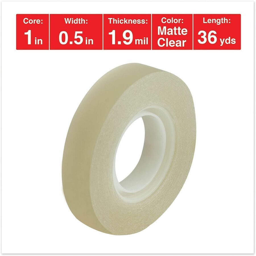 Universal Invisible Tape, 1" Core, 0.5" x 36 yds, Clear, 12/Pack - 36 yd Length x 0.50" Width x 2 mil Thickness - 1" Cor