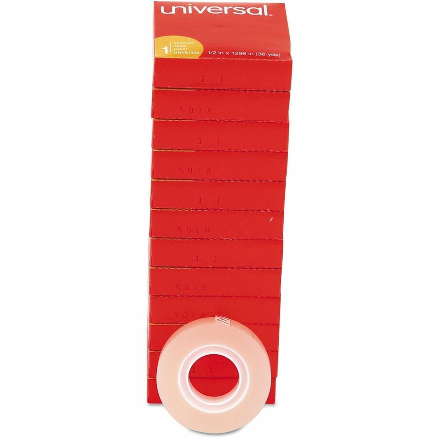 Universal Invisible Tape, 1" Core, 0.5" x 36 yds, Clear, 12/Pack - 36 yd Length x 0.50" Width x 2 mil Thickness - 1" Cor