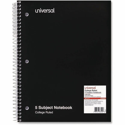 Universal Notebook - 5 Subject(s) - 200 Sheets - Spiral - Medium Ruled, College Ruled Front Ruling - 3 Hole(s) - 15 lb B