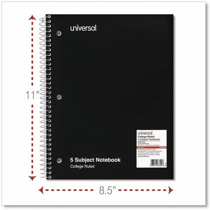 Universal Notebook - 5 Subject(s) - 200 Sheets - Spiral - Medium Ruled, College Ruled Front Ruling - 3 Hole(s) - 15 lb B