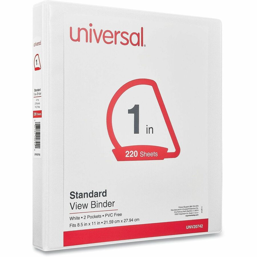Universal Slant D-Ring View Binder, 3 Rings, 1" Capacity, 11 x 8.5, White, 4/Pack - 1" Binder Capacity - Letter - 8 1/2"