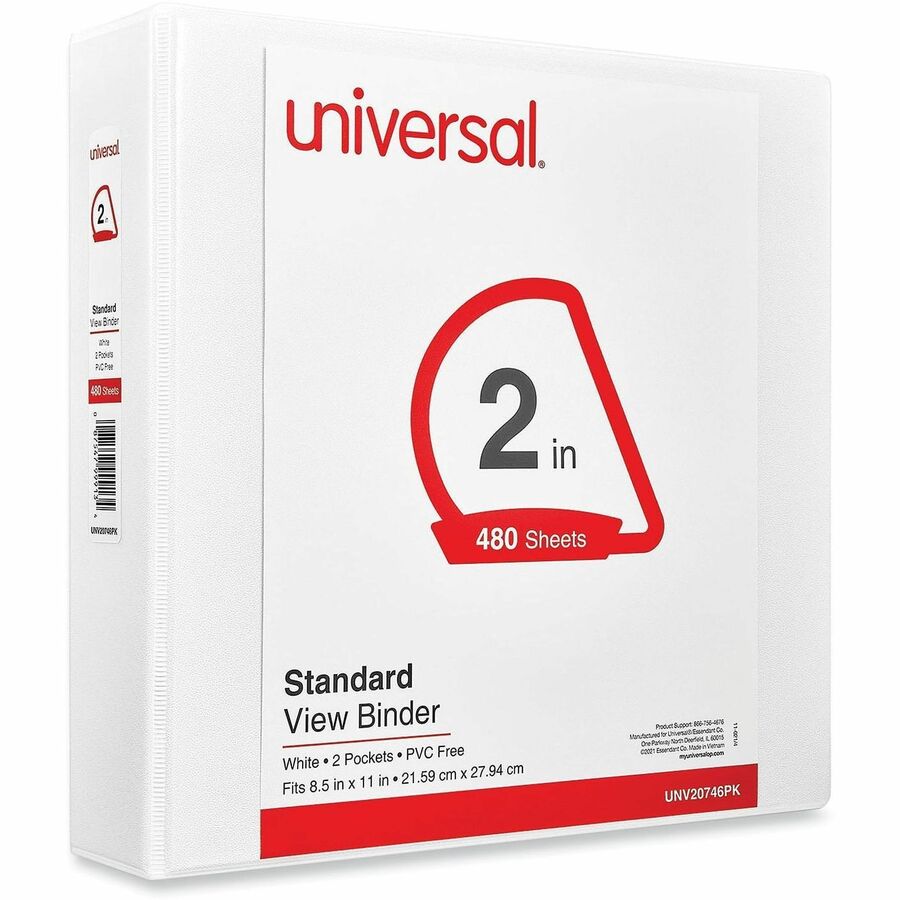 Universal Slant D-Ring View Binder, 3 Rings, 2" Capacity, 11 x 8.5, White, 4/Pack - 2" Binder Capacity - Letter - 8 1/2"