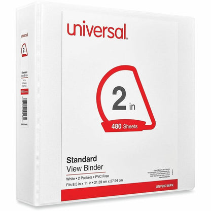Universal Slant D-Ring View Binder, 3 Rings, 2" Capacity, 11 x 8.5, White, 4/Pack - 2" Binder Capacity - Letter - 8 1/2"