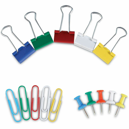 Universal Binder Clip/Paper Clip/Push Pin Set - Assorted Sizes - Assorted, Blue, Green, Red, White, Yellow - Metal, Plas