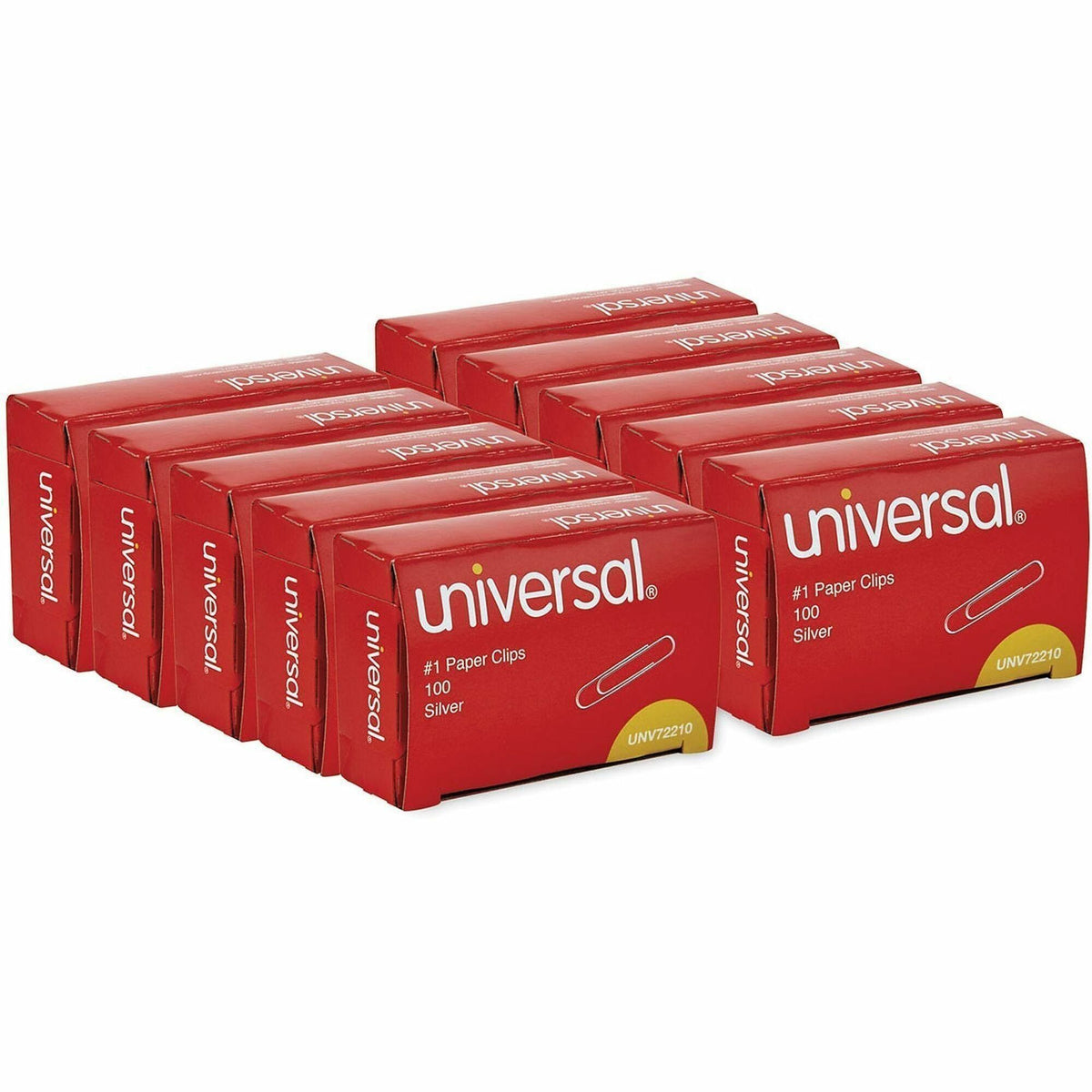 Universal #1 Paper Clips - No. 1 - 1.3" Length - Silver - Steel Wire - 100 Clips/Box - 10 / Pack