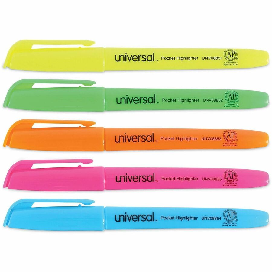 Universal Highlighter - Assorted, Fluorescent Yellow, Fluorescent Blue, Fluorescent Green, Fluorescent Orange, Fluoresce
