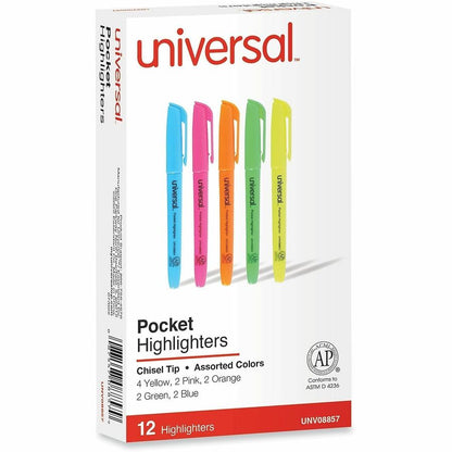 Universal Highlighter - Assorted, Fluorescent Yellow, Fluorescent Blue, Fluorescent Green, Fluorescent Orange, Fluoresce