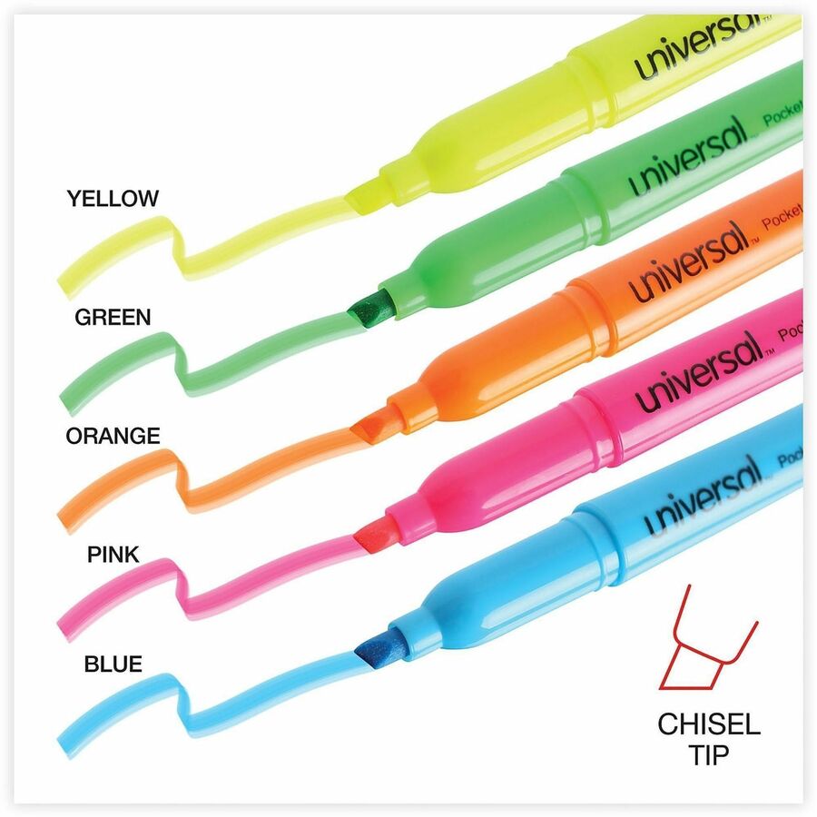Universal Highlighter - Assorted, Fluorescent Yellow, Fluorescent Blue, Fluorescent Green, Fluorescent Orange, Fluoresce