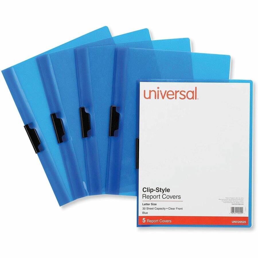 Universal Report Cover - 8 1/2" x 11" - 30 Sheets Capacity - 1 x Clip Fastener - Unpunched - 30 / Pack