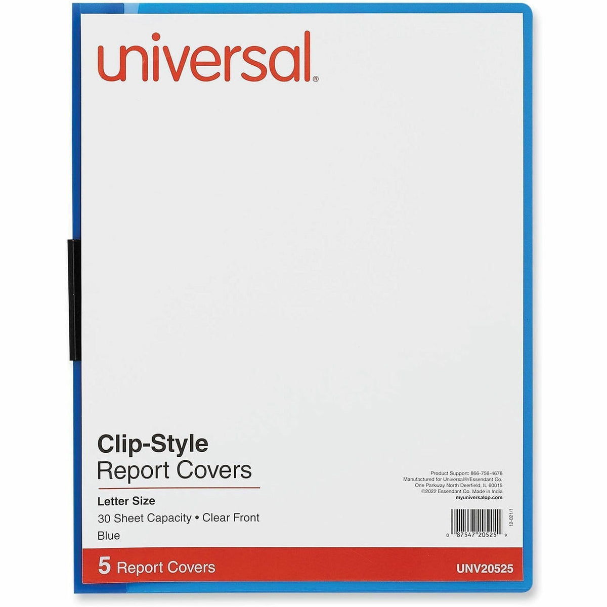 Universal Report Cover - 8 1/2" x 11" - 30 Sheets Capacity - 1 x Clip Fastener - Unpunched - 30 / Pack