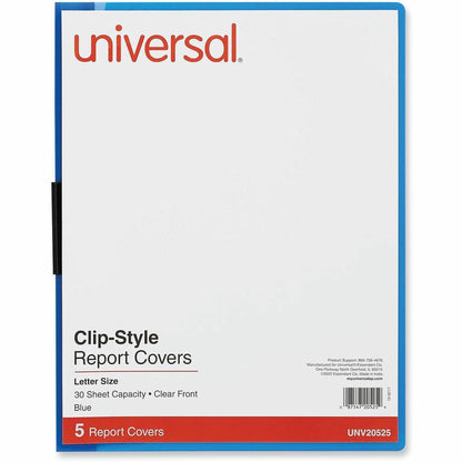 Universal Report Cover - 8 1/2" x 11" - 30 Sheets Capacity - 1 x Clip Fastener - Unpunched - 30 / Pack