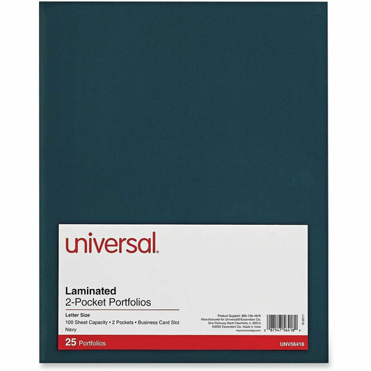 Universal Pocket Folder - 11" x 8 1/2" - 100 Sheets Capacity - 2 Inside Front & Back Pocket - Blue - Laminated - 25 / Pa