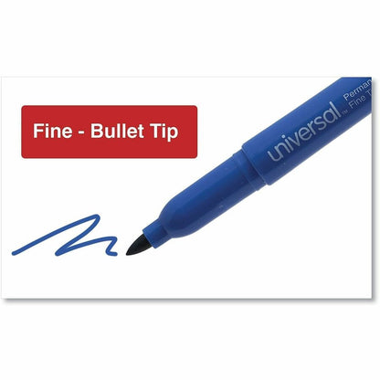 Universal Pen-Style Permanent Marker, Fine Bullet Tip, Blue, Dozen - Blue Ink - General Purpose - 12 / Dozen