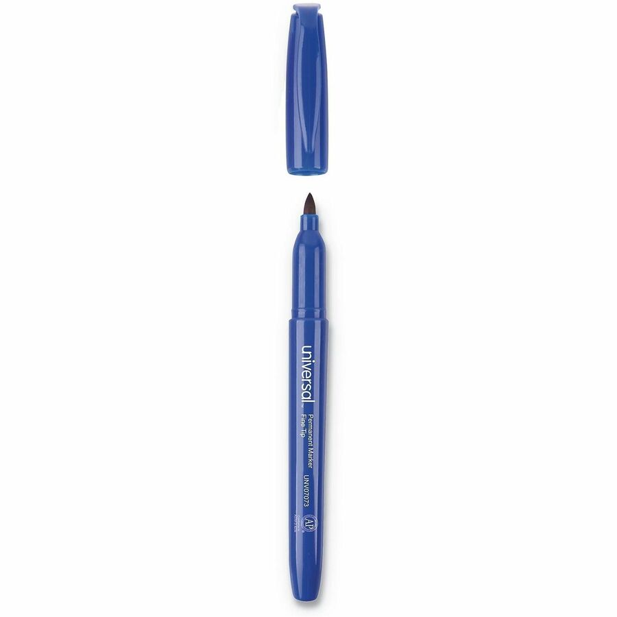 Universal Pen-Style Permanent Marker, Fine Bullet Tip, Blue, Dozen - Blue Ink - General Purpose - 12 / Dozen