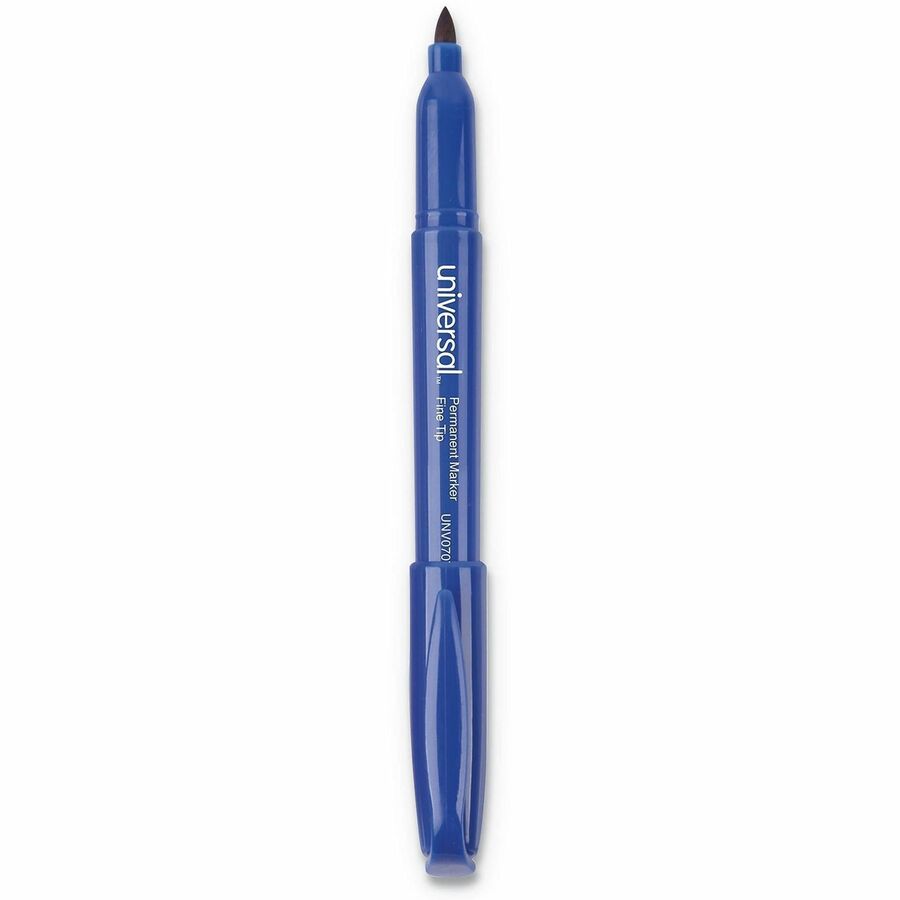 Universal Pen-Style Permanent Marker, Fine Bullet Tip, Blue, Dozen - Blue Ink - General Purpose - 12 / Dozen
