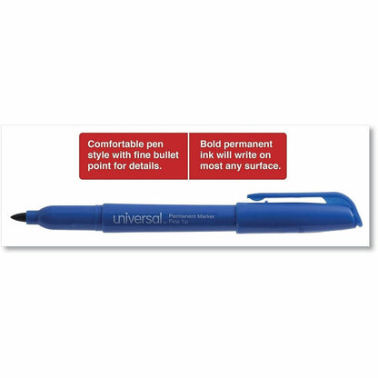 Universal Pen-Style Permanent Marker, Fine Bullet Tip, Blue, Dozen - Blue Ink - General Purpose - 12 / Dozen