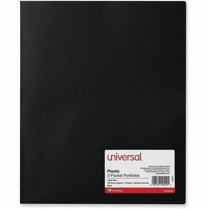 Universal Pocket Folder - 11" x 8 1/2" - 100 Sheets Capacity - 2 Pocket - Black - 10 / Pack