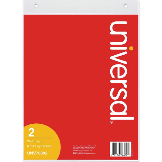Universal Sign Holder - Rectangular Shape - Wall Mountable - Top Loading, Durable, Pre-drilled - Signage - Plastic - Cle