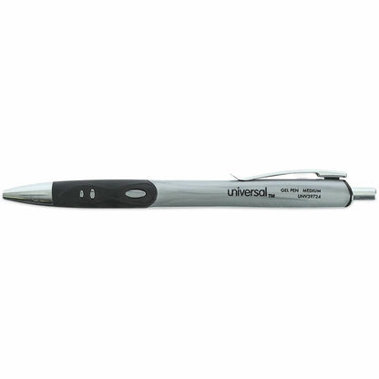 Universal Comfort Grip Gel Pen - 0.7 mm Medium Conical Pen Point - Retractable - Black Ink - Water Based - Gray, Black, 