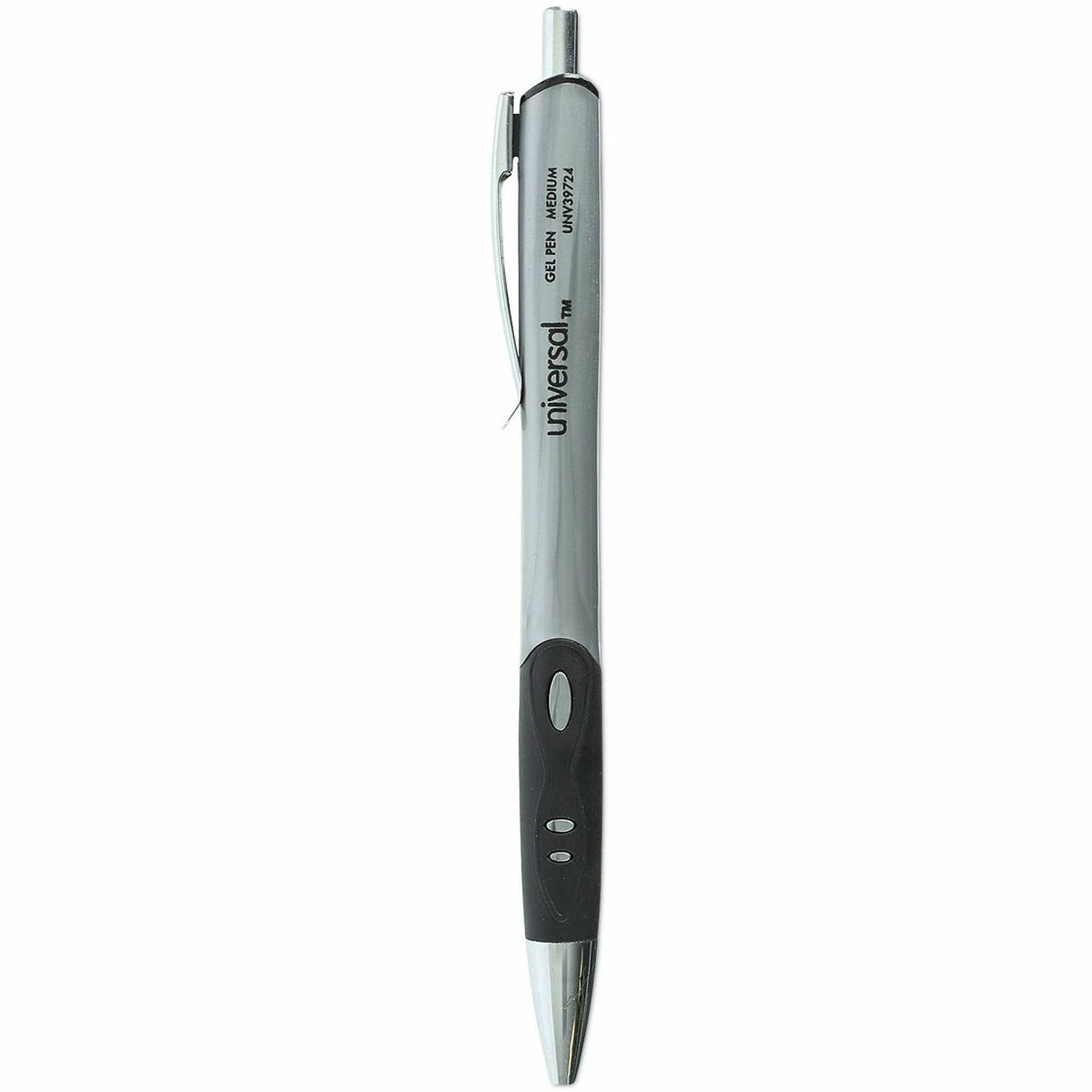 Universal Comfort Grip Gel Pen - 0.7 mm Medium Conical Pen Point - Retractable - Black Ink - Water Based - Gray, Black, 