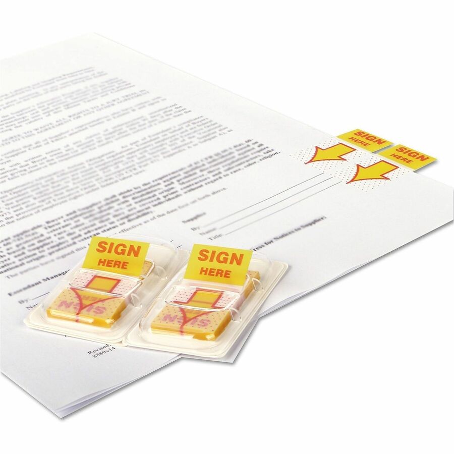 Universal Flag - 500 - 1" Flag/Note Width x 1 3/4" Flag/Note Length - Rectangle - SIGN HERE - Yellow - Pop-up, Repositio