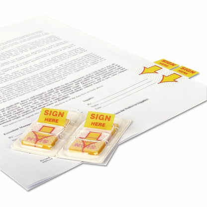 Universal Flag - 500 - 1" Flag/Note Width x 1 3/4" Flag/Note Length - Rectangle - SIGN HERE - Yellow - Pop-up, Repositio