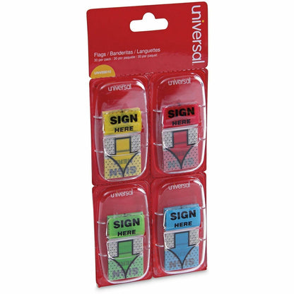 Universal Flag - 120 - 1" Flag/Note Width x 1 3/4" Flag/Note Length - Rectangle - SIGN HERE - Blue, Green, Red, Yellow -