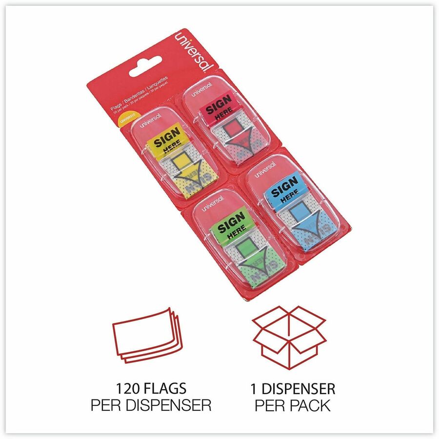Universal Flag - 120 - 1" Flag/Note Width x 1 3/4" Flag/Note Length - Rectangle - SIGN HERE - Blue, Green, Red, Yellow -