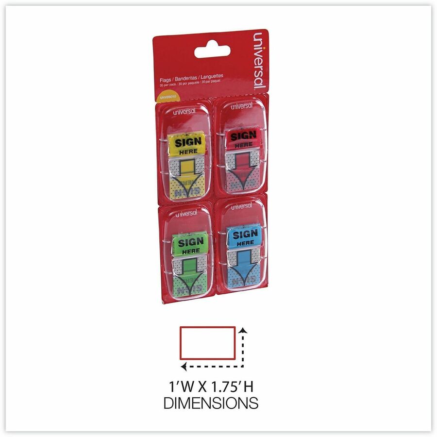 Universal Flag - 120 - 1" Flag/Note Width x 1 3/4" Flag/Note Length - Rectangle - SIGN HERE - Blue, Green, Red, Yellow -