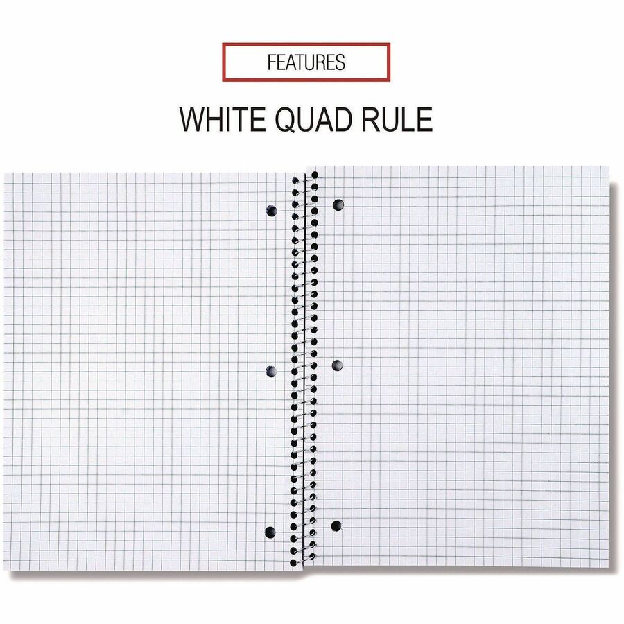Universal Notebook - 1 Subject(s) - 70 Sheets - Spiral - Quad Ruled Front Ruling - 3 Hole(s) - 15 lb Basis Weight - 4 / 