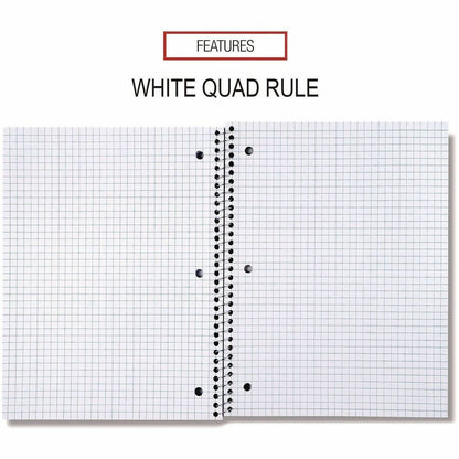 Universal Notebook - 1 Subject(s) - 70 Sheets - Spiral - Quad Ruled Front Ruling - 3 Hole(s) - 15 lb Basis Weight - 4 / 