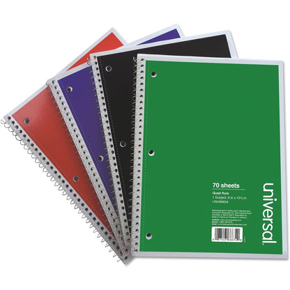 Universal Notebook - 1 Subject(s) - 70 Sheets - Spiral - Quad Ruled Front Ruling - 3 Hole(s) - 15 lb Basis Weight - 4 / 
