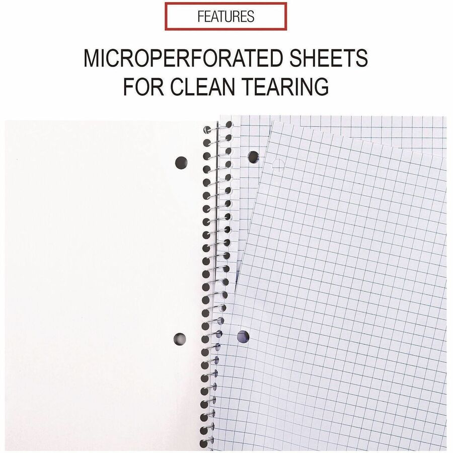 Universal Notebook - 1 Subject(s) - 70 Sheets - Spiral - Quad Ruled Front Ruling - 3 Hole(s) - 15 lb Basis Weight - 4 / 