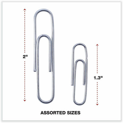 Universal Paper Clip - Assorted Sizes - 2" Length x 0.5" Width - Silver - Plastic, Steel Wire - 1000 / Pack