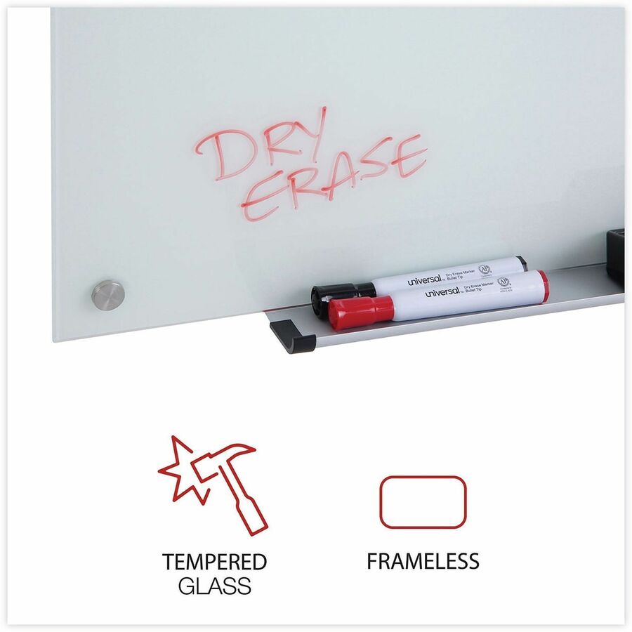 Universal Frameless Glass Marker Board, 36" x 24" , White Surface - 36" (3 ft) Width x 24" (2 ft) Height - White Glass S