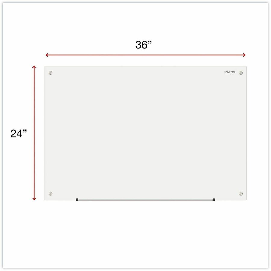 Universal Frameless Glass Marker Board, 36" x 24" , White Surface - 36" (3 ft) Width x 24" (2 ft) Height - White Glass S