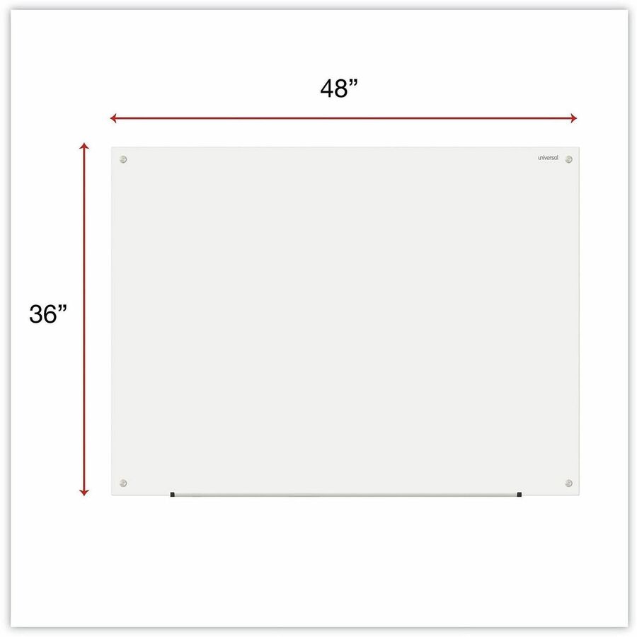 Universal Frameless Glass Marker Board, 48" x 36" , White Surface - 48" (4 ft) Width x 36" (3 ft) Height - White Glass S
