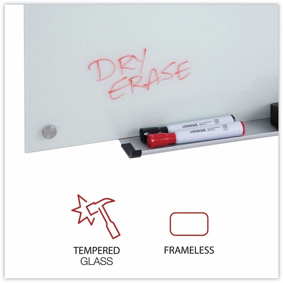 Universal Frameless Glass Marker Board, 72" x 48" , White Surface - 72" (6 ft) Width x 48" (4 ft) Height - White Glass S