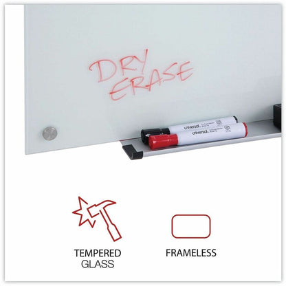 Universal Frameless Glass Marker Board, 72" x 48" , White Surface - 72" (6 ft) Width x 48" (4 ft) Height - White Glass S