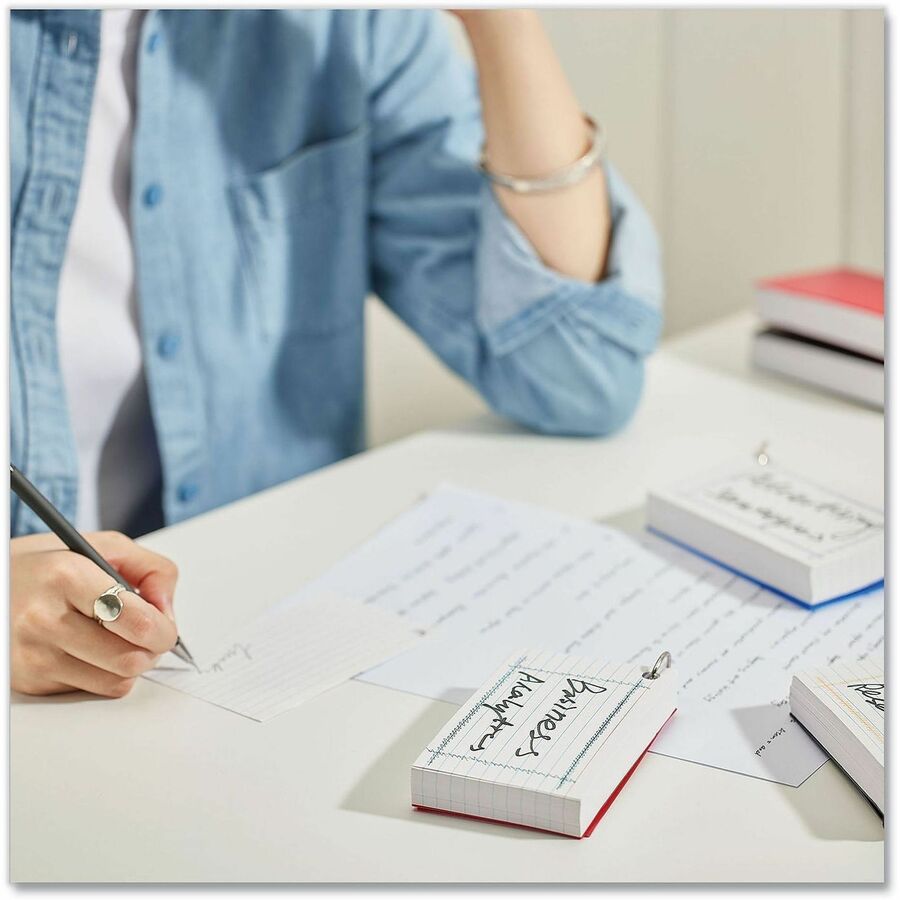 Universal Ring Index Cards, Ruled, 3 x 5, White, 100/Pack - 4" Width x 6" Length - Ruled - 3 / Pack